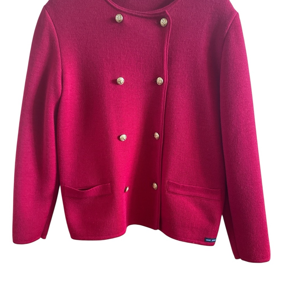 Vintage Saint James‎ Woman’s Red Knit 100 Percent Wool Suit Size 10 Gold Buttons
